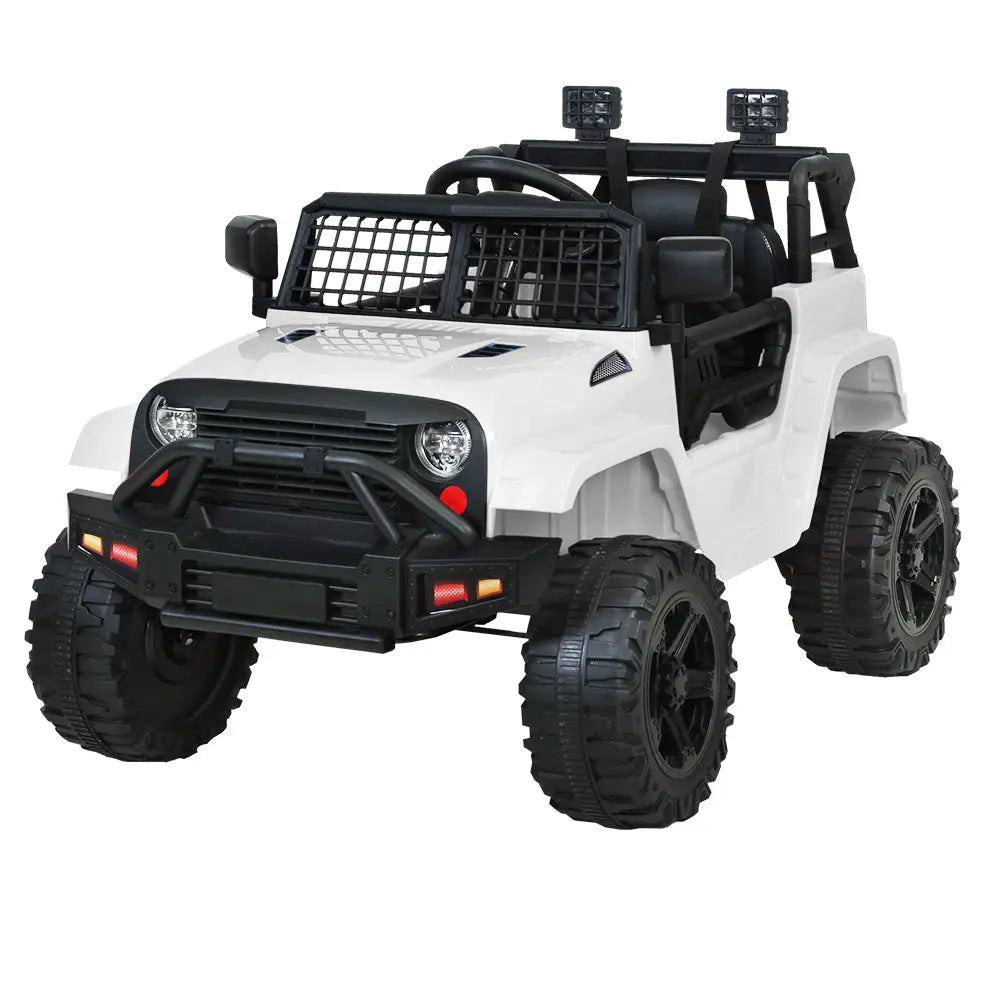 White toy truck with black roof and remote control, rigo kids electric ride on car jeep toy cars 12v