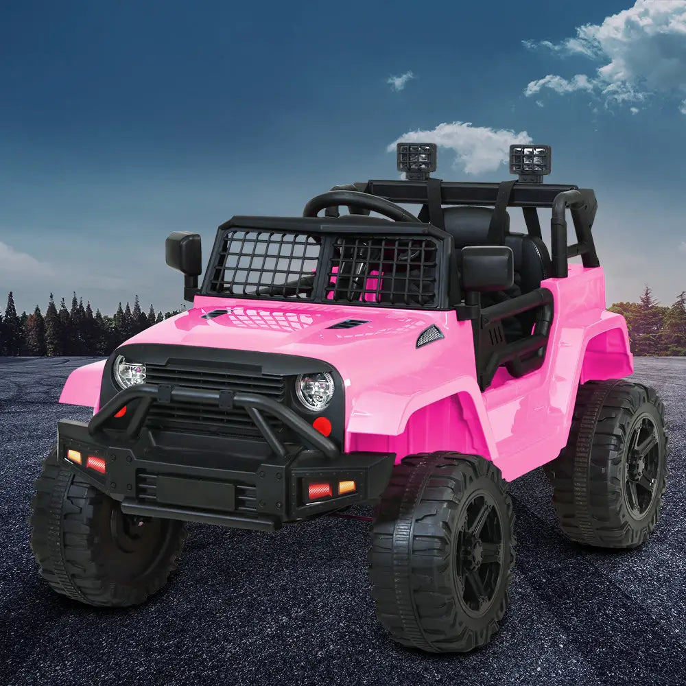 Pink toy truck with black roof, rigo kids electric ride on car jeep toy with safety seat belt - 4 colours