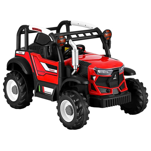 Red toy tractor with white roof, rigo kids electric ride on car off road jeep remote 12v - cool entertaining features