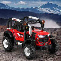 Rigo kids electric ride on car off road jeep with remote control - red toy tractor on rocky road