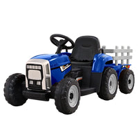 Blue tractor with white trailer - rigo kids electric ride on car tractor toy cars 12v - anti-slip tyres