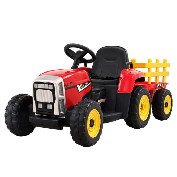 Rigo kids electric ride on tractor toy car with anti-slip tyres - red with yellow wheels