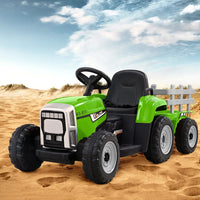 Green tractor parked on sand - rigo kids electric ride on car tractor toy with anti-slip tyres