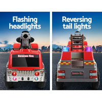 Rigo kids electric ride on fire engine fighting truck toy cars 6v - red with two red and black cars with lights on them