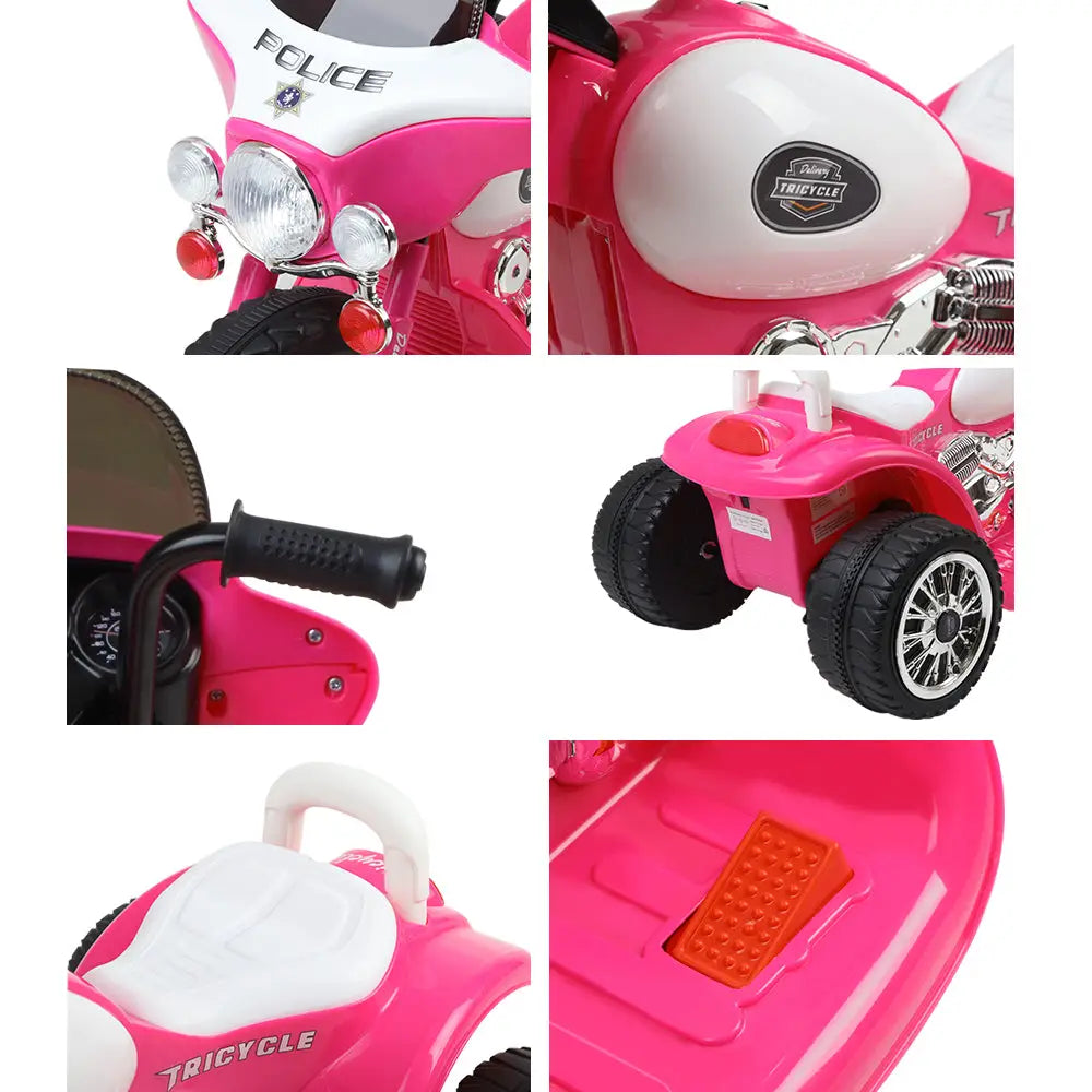 Rigo kids electric ride on police motorcycle toy - pink & white seat