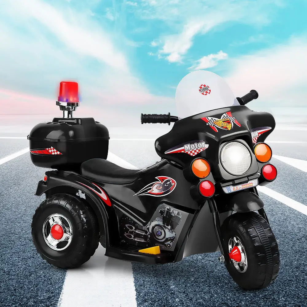 Rigo kids electric ride on police motorbike - black with helmet