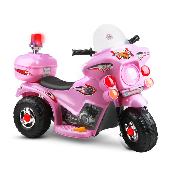Rigo kids electric ride on police motorbike in pink with helmet