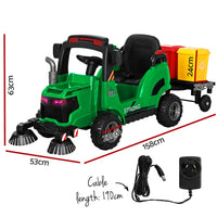 Green toy street sweeper truck with box - rigo kids electric ride on 12v - 2 colours