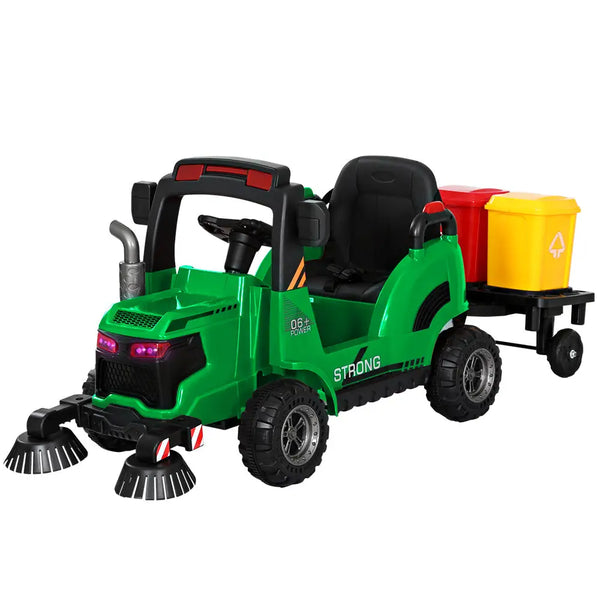 Green toy street sweeper truck with bucket - rigo kids electric ride on toy car (2 colours)