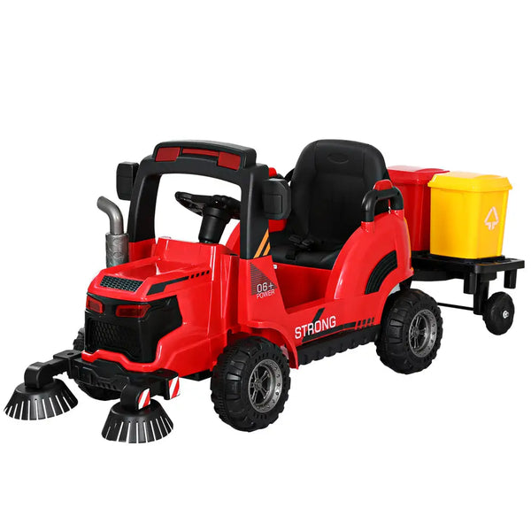 Rigo kids electric ride on street sweeper truck toy - red tractor
