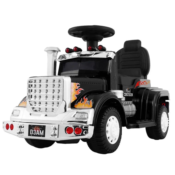 Rigo kids electric ride on truck 6v - white toy truck with flames, built-in music and flashing lights