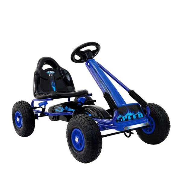 Blue go kart with steering wheel for outdoor fun - rigo kids pedal go kart ride on toy