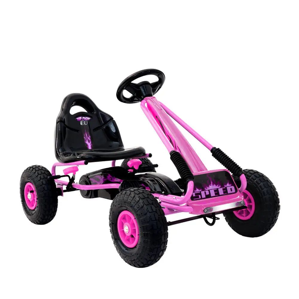 Rigo kids pedal go kart - pink with black seat, outdoor fun