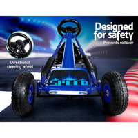 Blue pedal car with steering wheel from rigo kids pedal go kart ride on toys - outdoor fun, highly reactive braking, outdoor activities