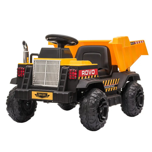 Rovo kids electric ride on toy dump truck with bluetooth music - yellow