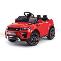 Red rovo kids ride-on car with black wheels and seat