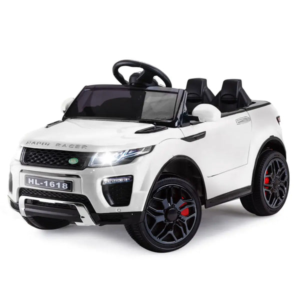 Rovo kids ride-on car electric battery childrens toy - white range rover style with black wheels and seat