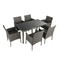Outdoor dining set with table and chairs, hand woven wicker, rural style 6 seater