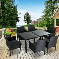 Rural style 6 seater hand woven wicker outdoor dining set