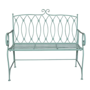 Sage sacha outdoor bench with wrought iron design