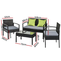 3 piece outdoor patio furniture set with lime green cushions and storage cover