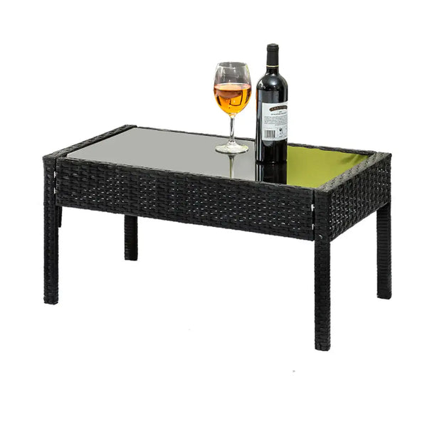Outdoor wicker table with tempered glass top, saipan 4pcs set with storage cover