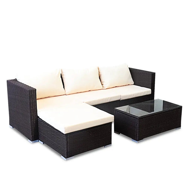 Sarantino 5pc modular outdoor lounge set rattan - brown with coffee table and glass table