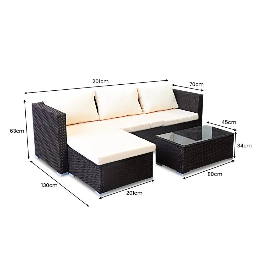Sarantino 5pc modular outdoor lounge set rattan - brown with sofa and coffee table