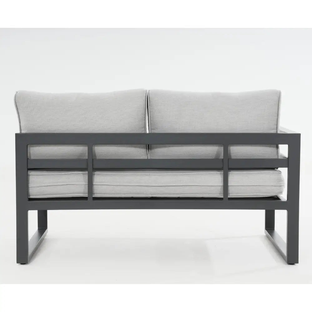 Skye 5pc outdoor sofa set with light grey fabric and 2pc long ottoman