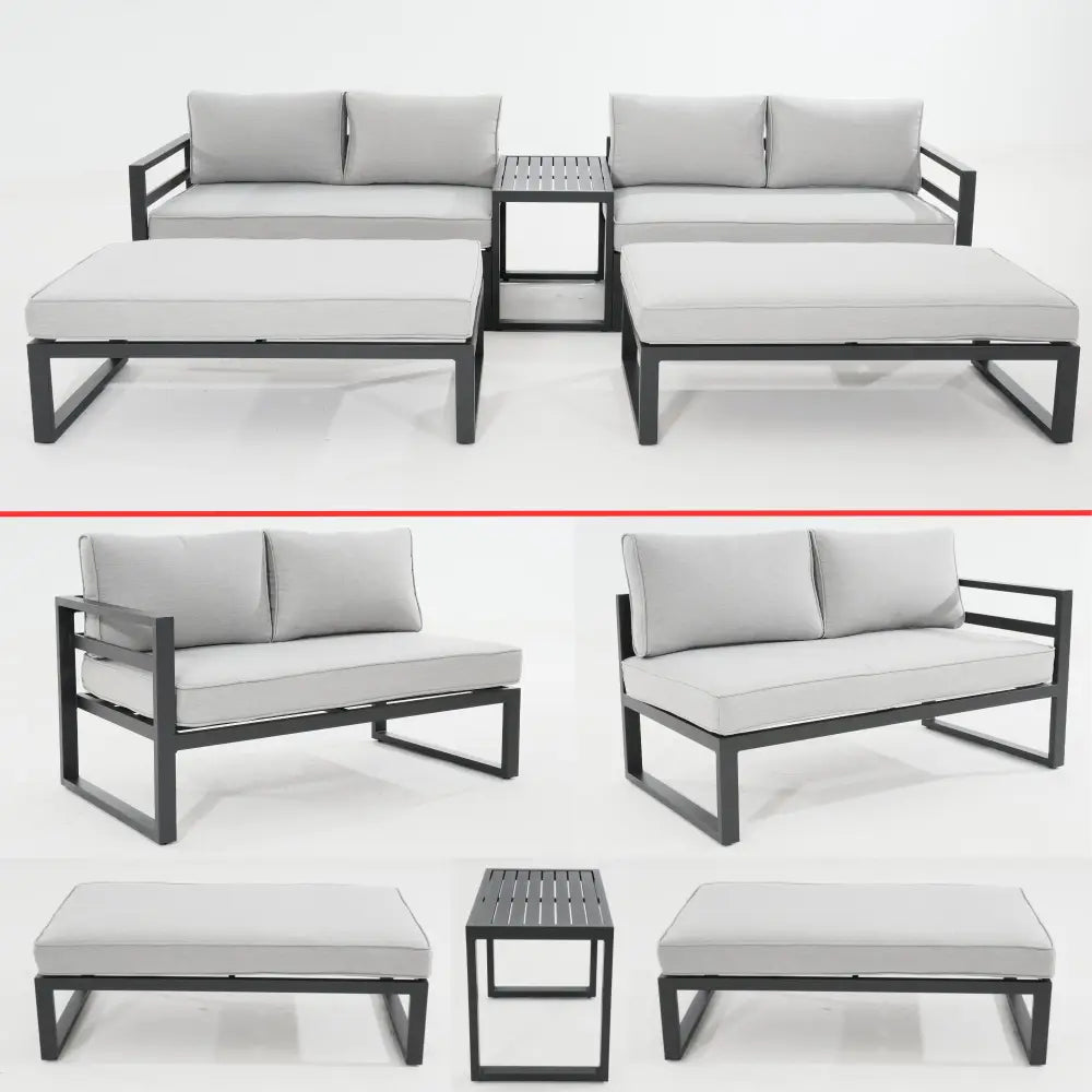 Skye 5pc outdoor sofa set with coffee side table in light grey fabric - lounge set