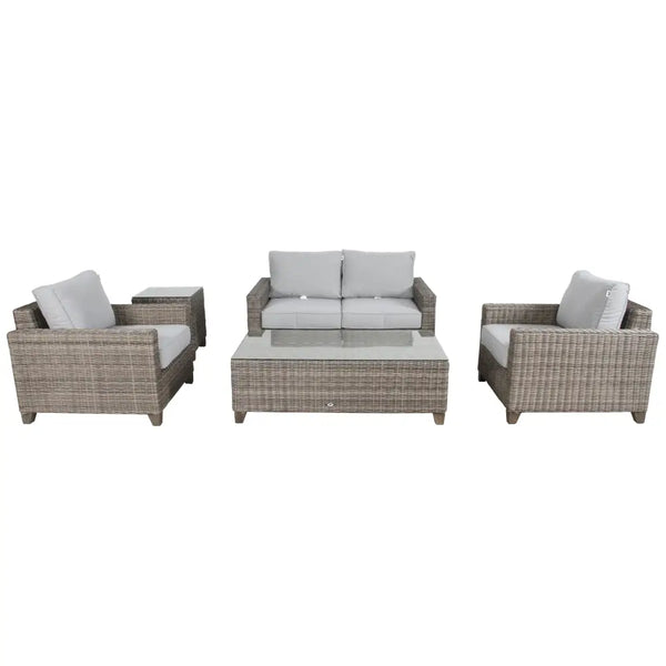 Sophy seater sets rattan outdoor sofa with coffee table, d90 x h72, light grey on white background