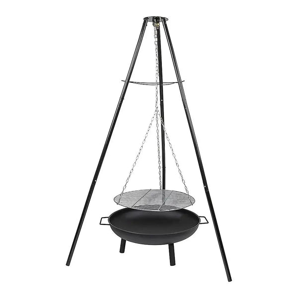 Black bbq grill with metal handle - tripod garden fire pit bbq cast iron & steel fire pit bowl round
