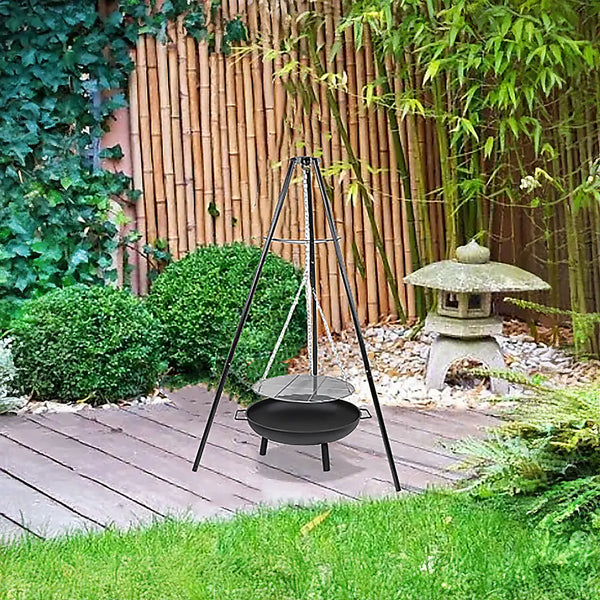 Tripod garden fire pit bbq cast iron & steel bowl round 2