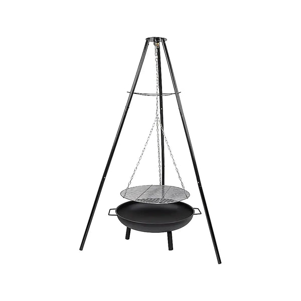 Tripod garden fire pit bbq cast iron & steel bowl round 1