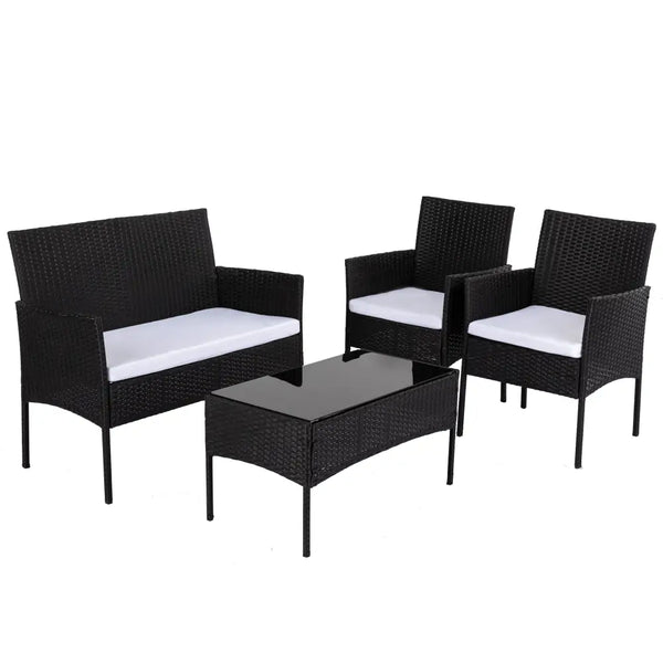 3 piece ville wicker patio furniture set with double sofa, powder coating, and white cushions