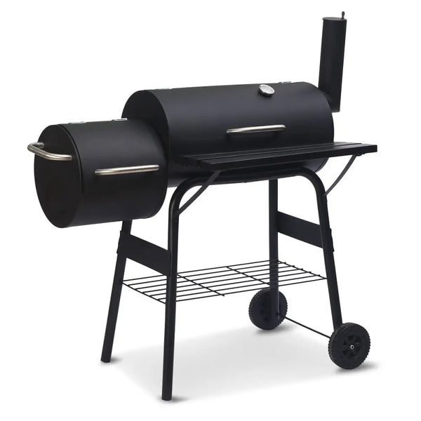 Wallaroo 2-in-1 outdoor barbecue grill & offset smoker with charine charcoal grill