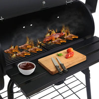 Wallaroo 2-in-1 outdoor barbecue grill & offset smoker with steel frame, bbq grill, bbs, and knife