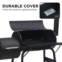 Wallaroo 2-in-1 outdoor barbecue grill & offset smoker with cover