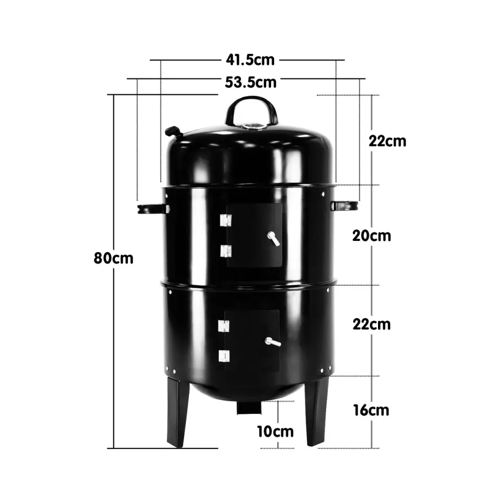 Black smoke stove dimensions in wallaroo 3-in-1 charcoal bbq smoker