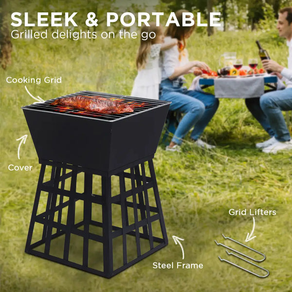 Wallaroo outdoor fire pit with reversible stand for year-round yard cosy bbq