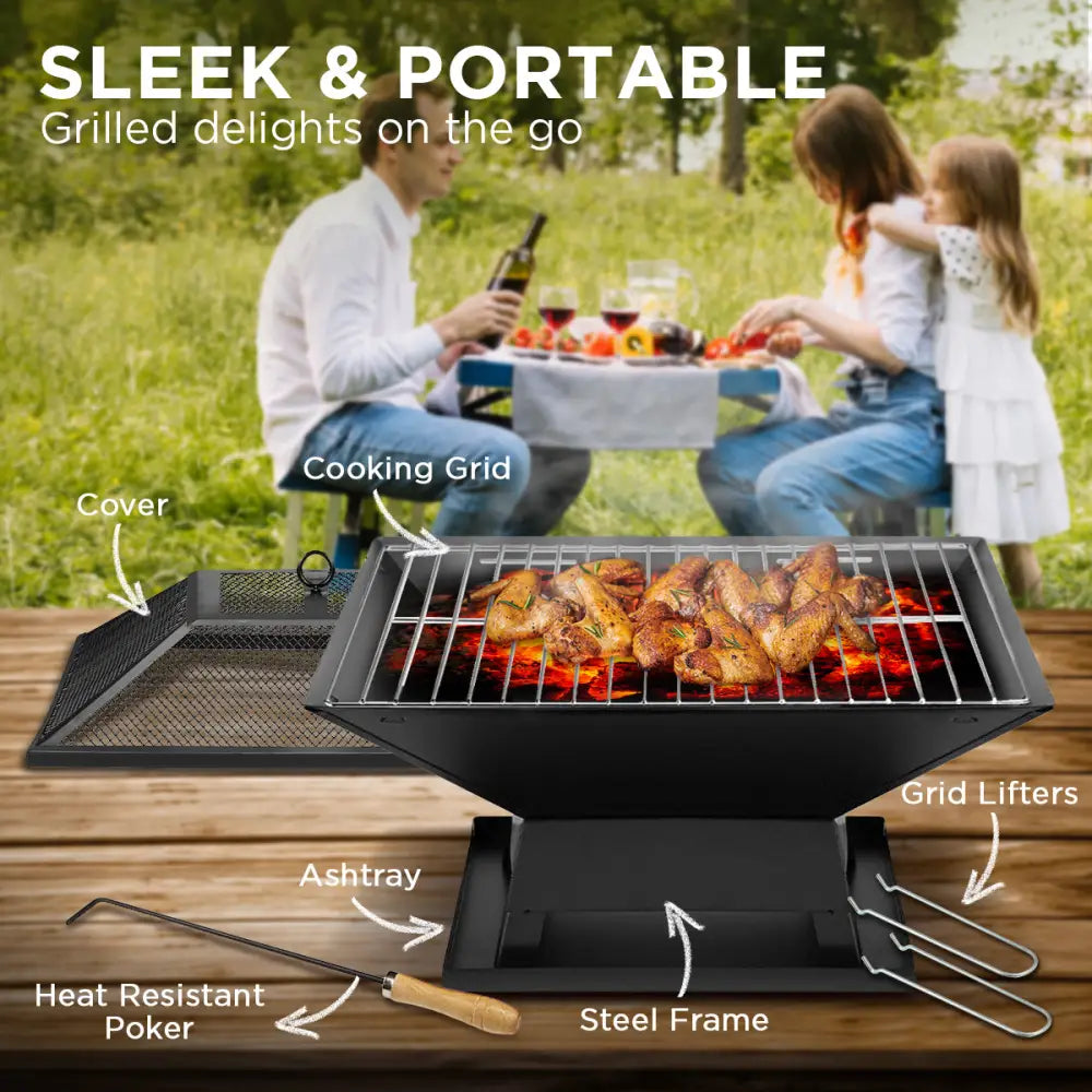 Wallaroo portable outdoor fire pit with ash tray and mesh cover, the best portable bbq grill