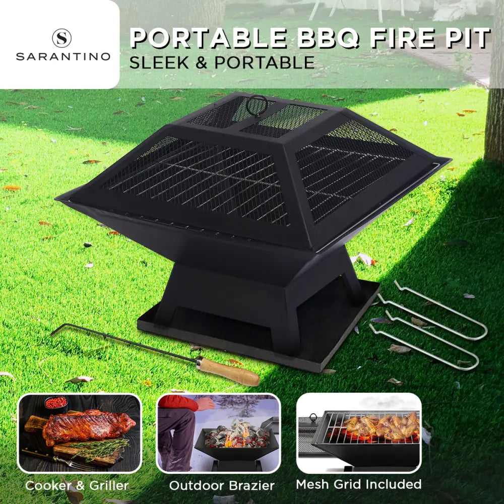 Wallaroo portable outdoor fire pit with grill and mesh cover