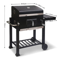 Wallaroo square outdoor barbecue grill bbq with measurements on charcoal tray