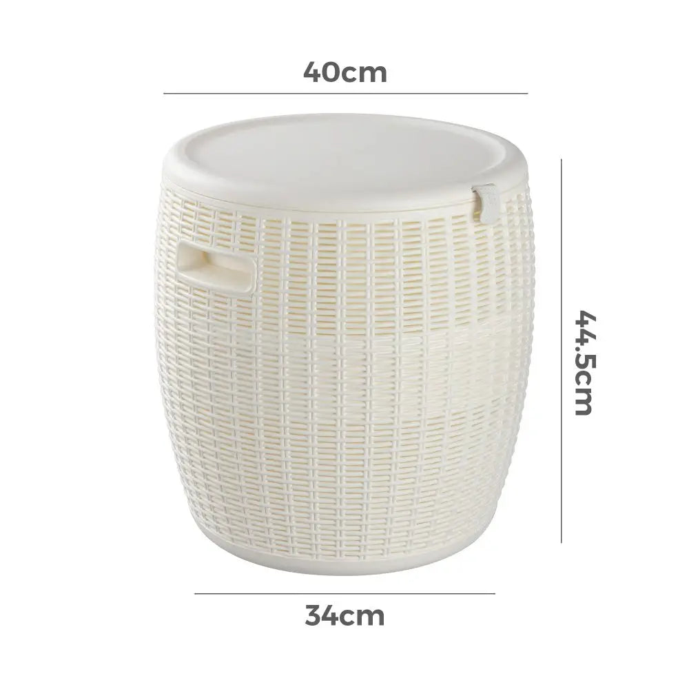 White ice cooler basket with lid for family picnic, outdoor patio party