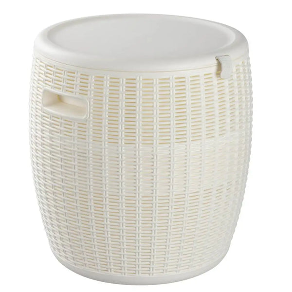 White ceramic garden stool with storage perfect for outdoor patio party