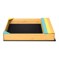 Wooden sandbox with chalkboard for kids’ imagination